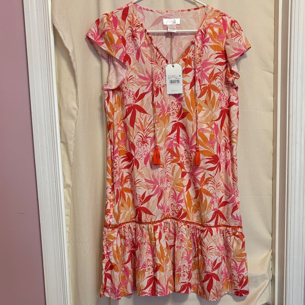 Tropical Floral Mini Dress in Pink and Orange